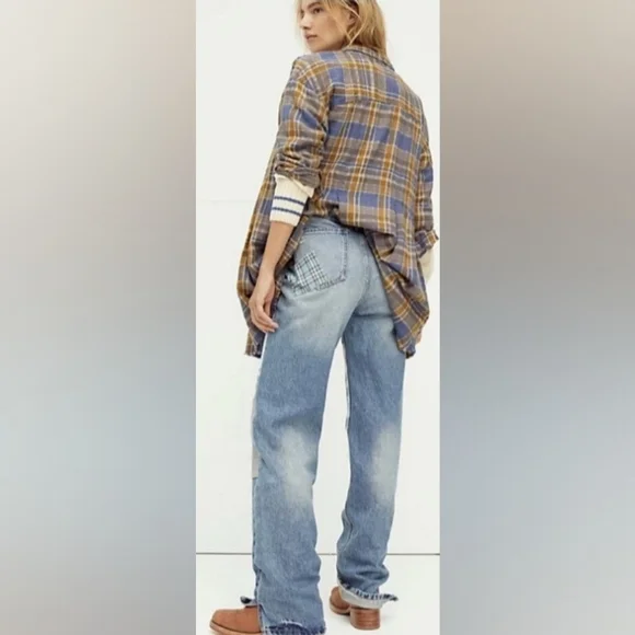 FREE PEOPLE STEINBECK PATCHED STRAIGHT LEG JEANS Size 27 - Picture 14 of 16